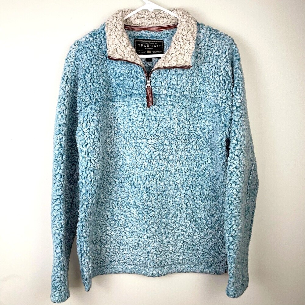 American Outdoor Co True Grit Quarter Zip Blue Sherpa Fleece Pullover Women's XS